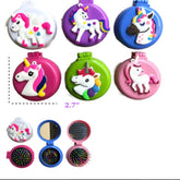 Wholesale  Compact Rainbow Unicorn Hair Brush with Mirror